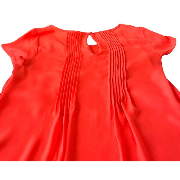 DECREE ROUND NECK, PULL-OVER BLOUSE, WOMENS, XS, ORANGE, HIGH-LOW, CAP SLEEVE - Picture 4 of 11